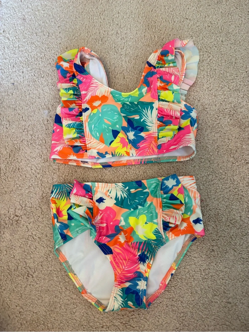 Kids Tropical Floral Ruffle Two-Piece Swimsuit - Multicolor
